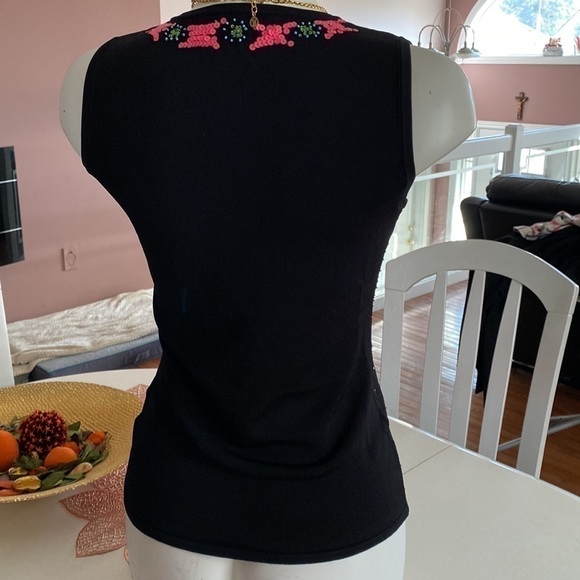 Vintage Black Fully Beaded  multicolour Sleeveless Sweater Top Sz L - Picture 9 of 14